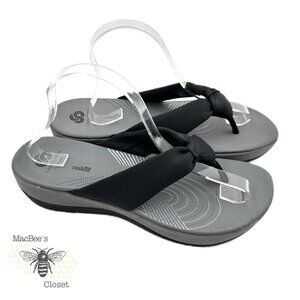 CLOUDSTEPPERS CLARKS ARLA GILSON SANDALS BLACK GRAY THONG ORTHOPEDIC SIZE 10